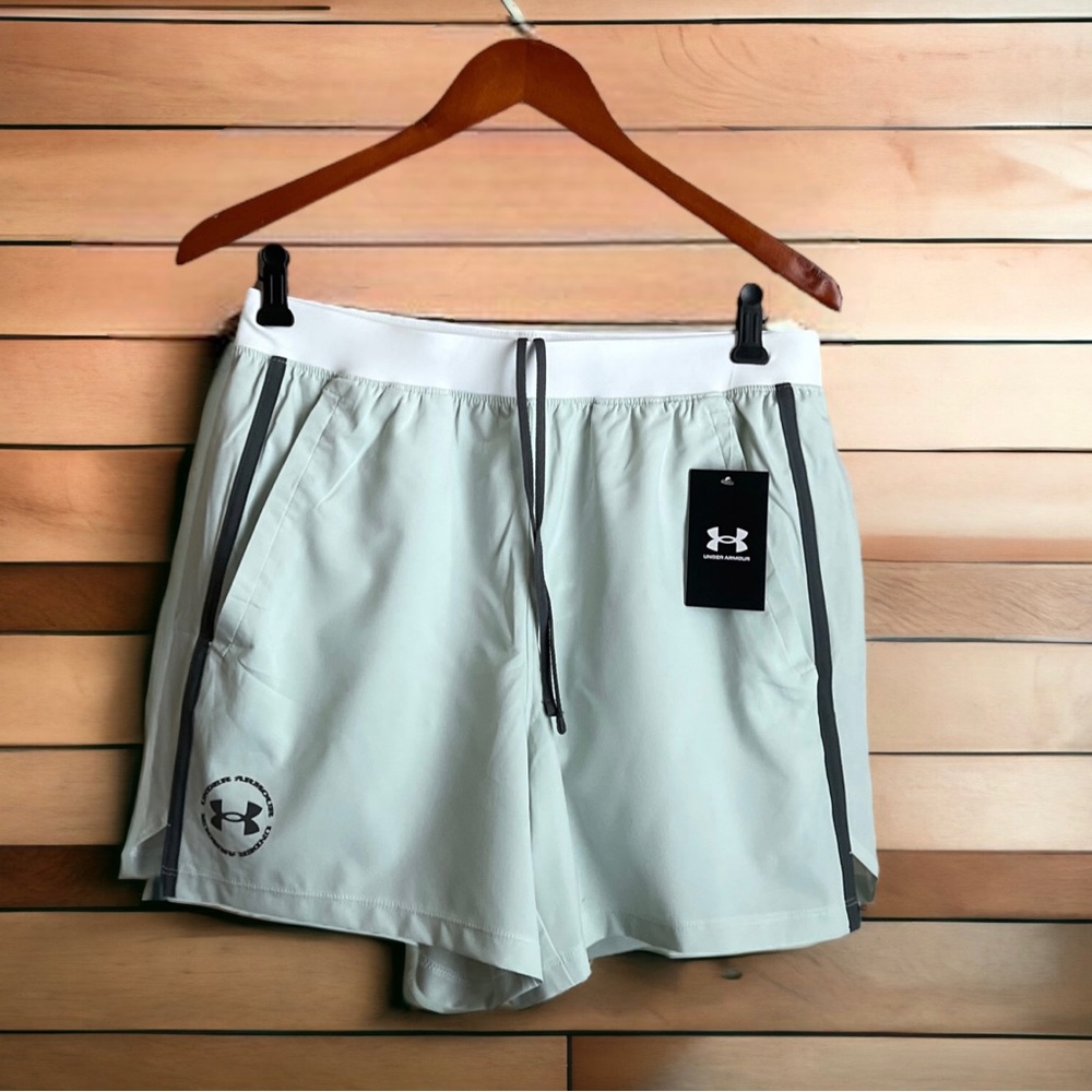 NEW! Under Armour Men’s Run Up the Pace Shorts - 5”, Built-In Brief White Large